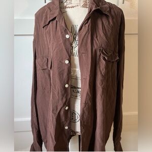 #72 Luxurious 100% Silk Equipment Brown Lightweight Button-Down Shirt Jacket